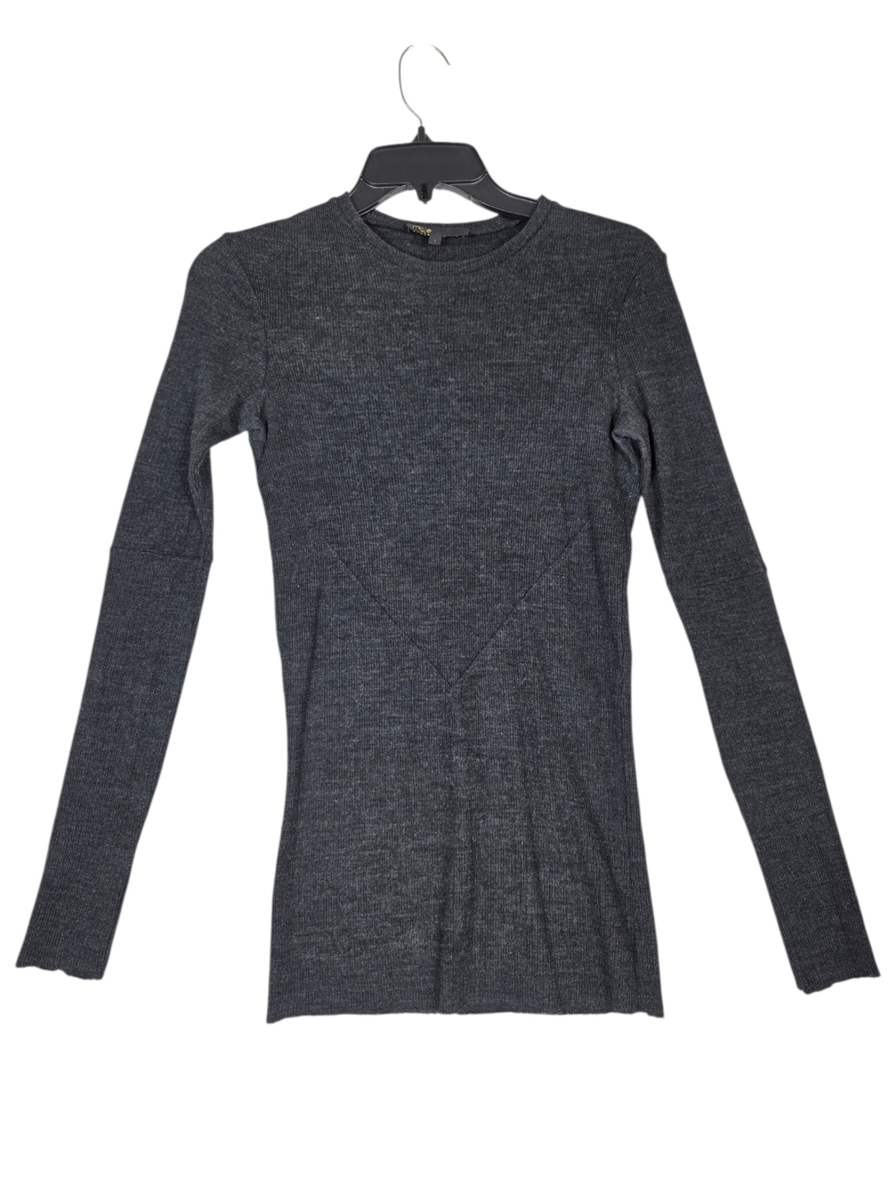 Majefine knit wool Women's Long Sleeve Crew Neck Top - Charcoal Gray